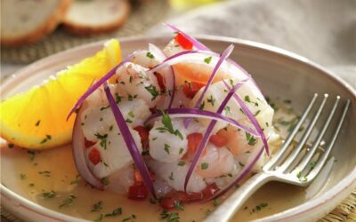 Receta de ceviche de langostinos, merluza y naranja